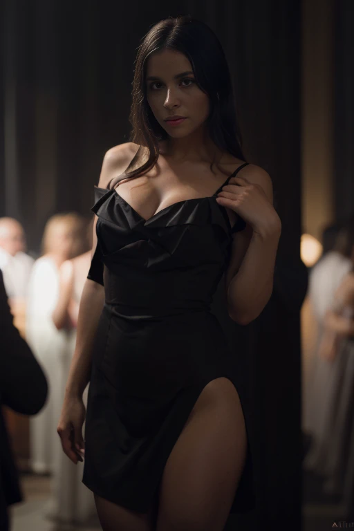 (sharp focus:1.2), 1girl, wearing (little black tdress:1.2) at a (gala:1.2), (moody lighting:1.2), depth of field, bokeh, 4K, HDR. by (Alphonse Mucha:1.1).NSFW