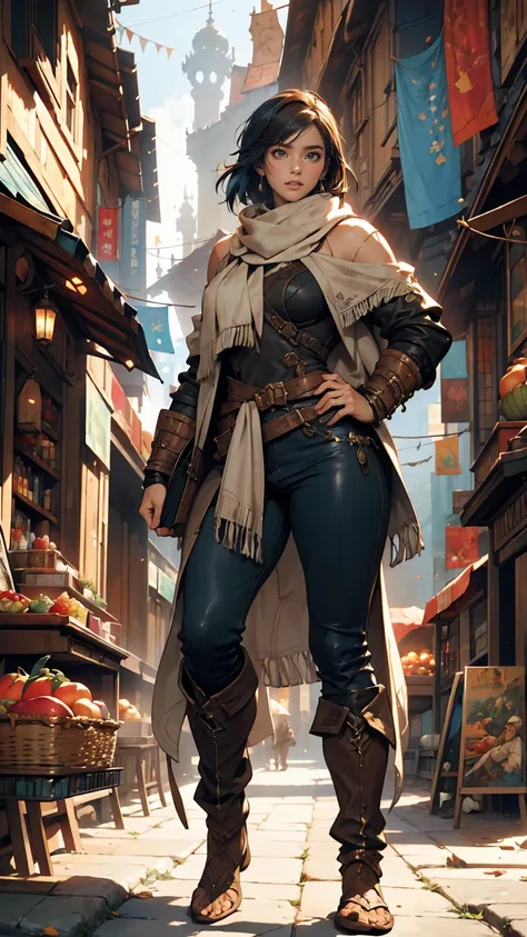 A picture of a woman with a scarf around her neck, Craig Mullins Alphonse Mucha, Artgerm Craig Mullins, Beautiful character drawings, Lads and Lois Van Baarle, Artjam and Athi Gairan, Charlie Bowter: Rich and deep colors, Lostrun 8k, ( ( Heaps of food ) ),...