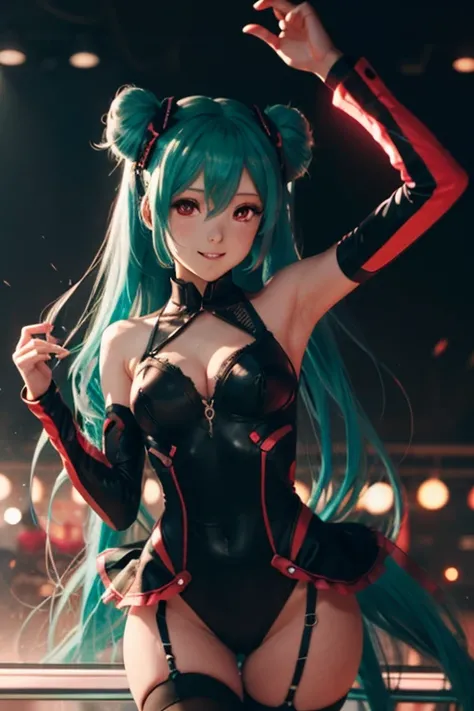 Miku-Hatsune, dancing, outlined neon light