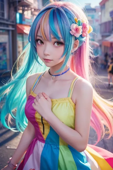 Anime girl with colorful hair and colorful dress, rossdraws pastel vivid, rossdraws cartoon vibrant, Anime Style 4k, Beautiful anime portraits, art germ colorful!!!, ! Dream Art Workshop, Beautiful Anime Girls, Anime style digital art, anime art wallpaper ...