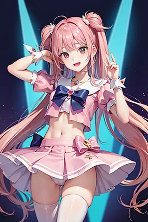 highest quality、masterpiece、High sensitivity、High resolution、Magical girl、Fluorescent Pink、mini skirt、Thin thighs