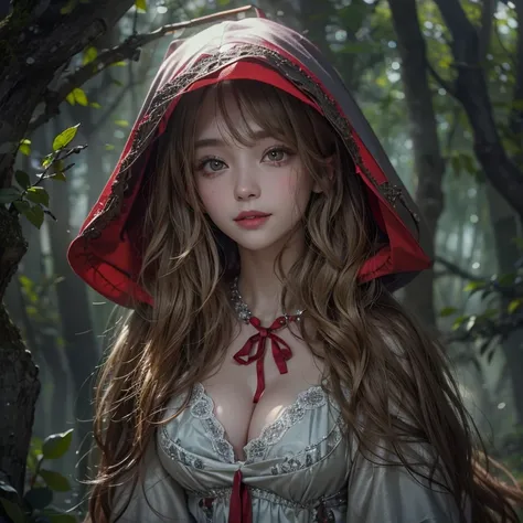 Standing in the forest、Hair flow、 ((highest quality、masterpiece、8k、Best image quality、Ultra-high resolution、Award-winning works)、(Accurate anatomy:1.1)、(Look at me and smile:1.1)、Shining fair skin with Ultra-high resolution、The most detailed face、Ultra-hig...