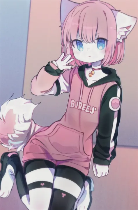 anime boy with pink shirt and white crotch, und eine rosa katze, fursona!!!!, female furry mini cute style, cute anime-catboy, p...