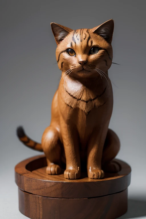 Close-up of a wooden cat，Wood Carving Box，high quality Model Table，Model Table，High-quality character design,Popular on polycount,