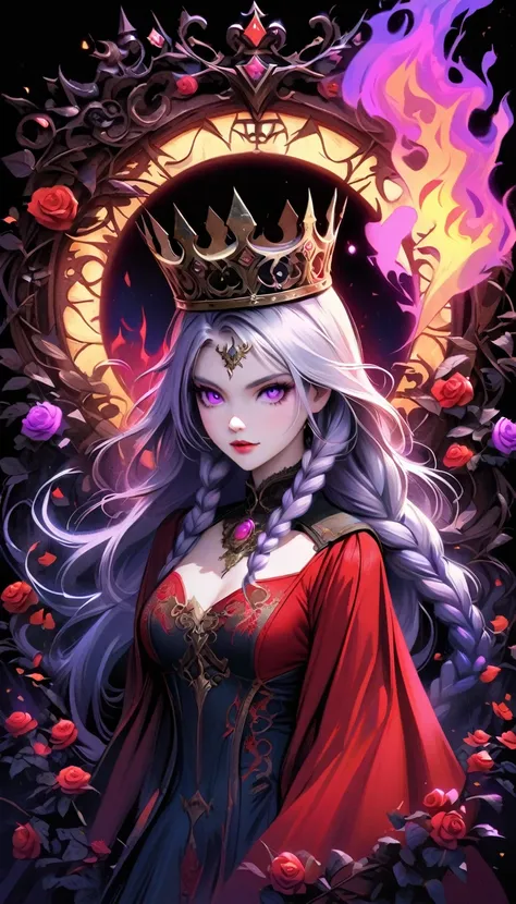 dark fantasy art, goethe art, portrait of a female vampire, absolutely beautiful, pale skin, yinji, (purple hair, purple eyes, l...