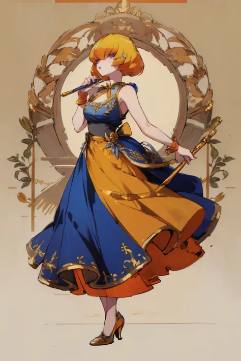 ((highest quality)), ((masterpiece)), (be familiar with),Clementine,Overload,nsfw,Sleeveless dress,Gorgeous blue dress,Gold embroidery,High heels,Fascinating,Long skirt