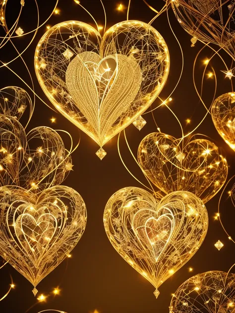 A captivating 3D rendering of a luxurious crystal heart, intricately engraved with the name - " I Love You" - in bold, cursive gold typography. The heart emits a warm, golden glow, contrasting beautifully against the backdrop of illuminated trees and twink...