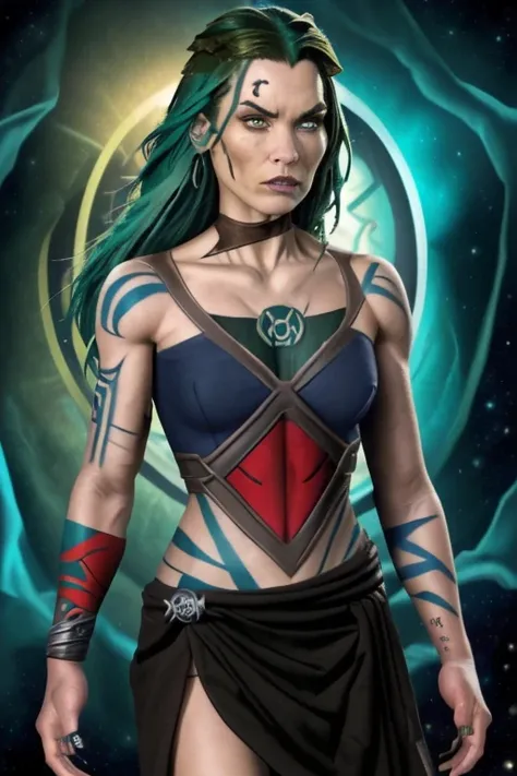 (tribal tattoos) (green and blue hair) (x-men rogue) (star trek jadzia dax) (2000 ninja turtles april) (greek mythology athena) ...