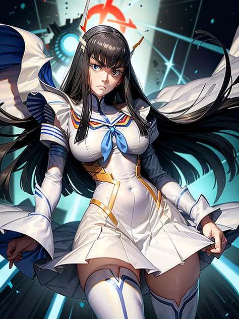 satsuki kiryuin, satsuki kiryuin de kill-la-kill, dressed as junkets, gros seins, seins volumineux, huge and curvy breasts, bas ...