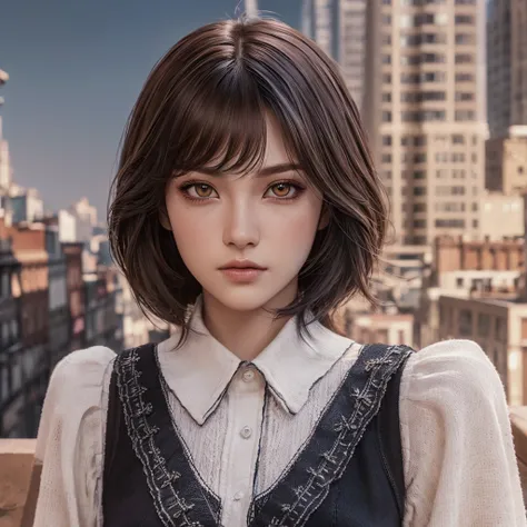 (วอลล์เปเปอร์ CG unity 8k ที่very detailed),(Masterpiece), (best quality), (very detailed), (best illustrations),(best shadow), cowboy shoot, (sharp eyeliner, eyelid, Detailed eyes:1.1), (city background:1.2), ,Take a break , Version 3 (Girls&#39; frontlin...