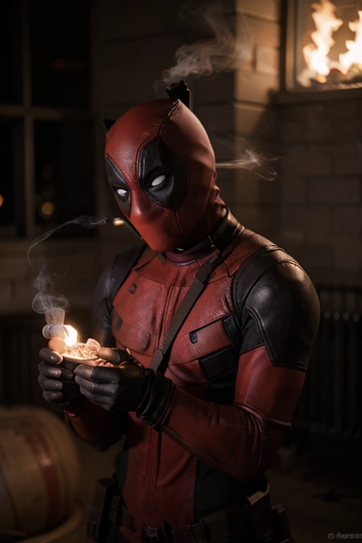 Deadpool high smoking haxixe on fire