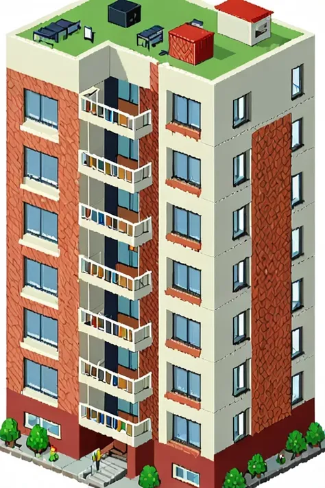 highly detailed isometric pixelart close-up of a __apartment building__, simple white background, eboy style