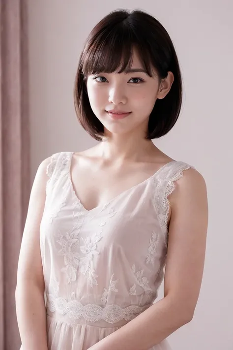 Medium display, Medium Shot, Written boundary depth, bust, Upper Body, Movie angle, masterpiece, highest quality, Very detailed, CG, 8k wallpaper, Beautiful Face, Delicate eyes, Otome, alone, smile, bangs, skirt, shirt, have, Pink Dress, bow, petal, bouque...