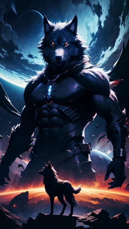 a huge wolf demon in space