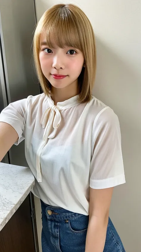 standing in front of a mirror,(selfie:1.5),(full body:1.2),
BREAK
shirtlifthent,(((bare breasts))),((small breasts, small tits)),(lifts white T-shirt, tightens blouse with mouth:1.2),jeans,
BREAK
Top quality, 1 beautiful Japanese woman, teen,high school st...