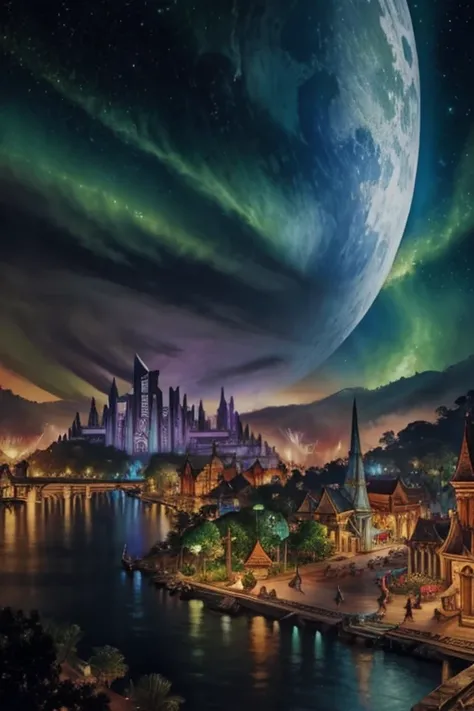 A vivid very highly detailed defined for whole image picture of a City or town if the iniverse and worlds of Warcraft otherworldly foreign exotic