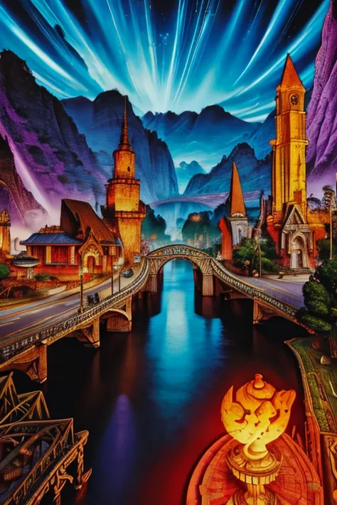 A vivid very highly detailed defined for whole image picture of a City or town in the worlds of Warcraft otherworldly foreign exotic