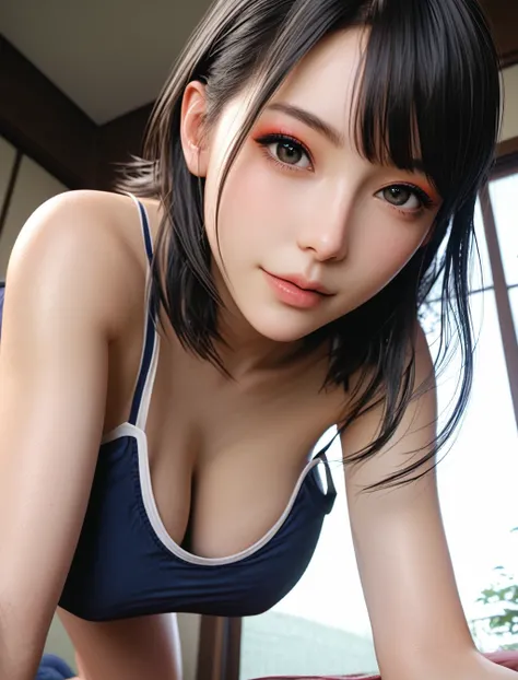 zPDXLrl, score_9, score_8_up, score_7_up, A hyper realistic ultra detailed photo of cute woman, photo, 3d,
traditional geisha hair, bangs, black hair, realistic, tightly cropped composition,
(realistic skin:1.1), cute, body, big breasts, perky boobs,
eyes,...