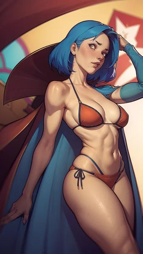 a close up of a woman in a bikini and a cape, Lois van Baarle e Rossdraws, CO Commission, personagem do rei dos lutadores, personagem de estilo anime, commission for high resolution, in the style digite germe, style digite germe, even model | digite germe,...