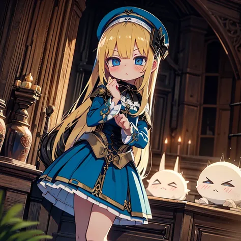 Steampunk AI。top quality。masterpiece。detailed information。illustration of 15 years old Virginia Otis blonde hair blue eyes youngest cute face, From The Canterville Ghost, Secretly observe a group of followers of the goddess Freya, celebrating a forbidden r...