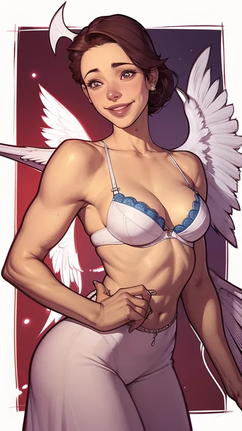 drawing of a woman with wings and bra top, inspirado em Rob Liefeld,  anjo, possivelmente um anjo, commission for high resolution, epic angle and pose, anjo  alada, CO Commission, garota anjo cavaleiro, asas angelicais nas costas, lindo anjo feminino, anjo...