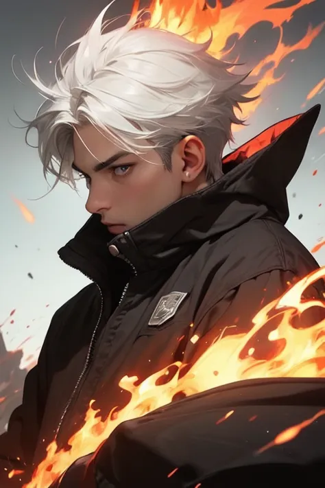 Adult Male, Alpha, Powerful, White Hair, Flame of Fire Eyes, Almighty