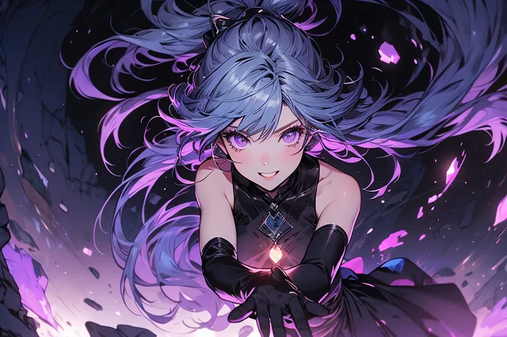 cryptic girl,A boy is saving a girl from falling into an abyss、masterpiece,highest quality,Very detailed,One girl,alone,surprise,The pupils constrict,Expression full of fear,shout, cryptic girl,Gradient Hair, Milky white and purple hair color, Long hair br...