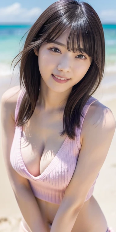 (RAW Photos: 1.2), (Realistic: 1.4), (highest quality: 1.4), Ultra-high resolution, (Fine Eyes),Nude Photos,Full body photo、Gravure photo,1. High school girl,(Large Breasts),You can see the chest、Black Hair,((Pastel colored ribbed knit)),Bright Eyes,Blushi...