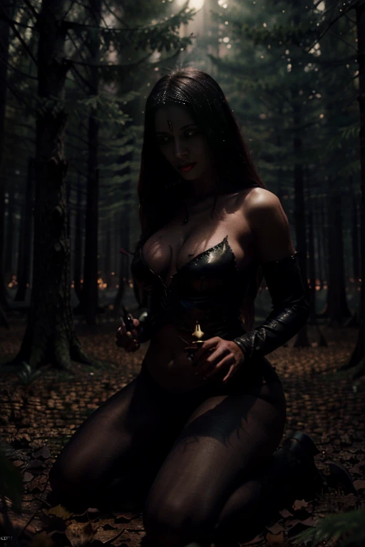 A  woman who is summoning a demon, predatorial eyes, devourer, very beautiful, highly detailed, 4k resolution, masterpiece,night forest scenario,digital art


