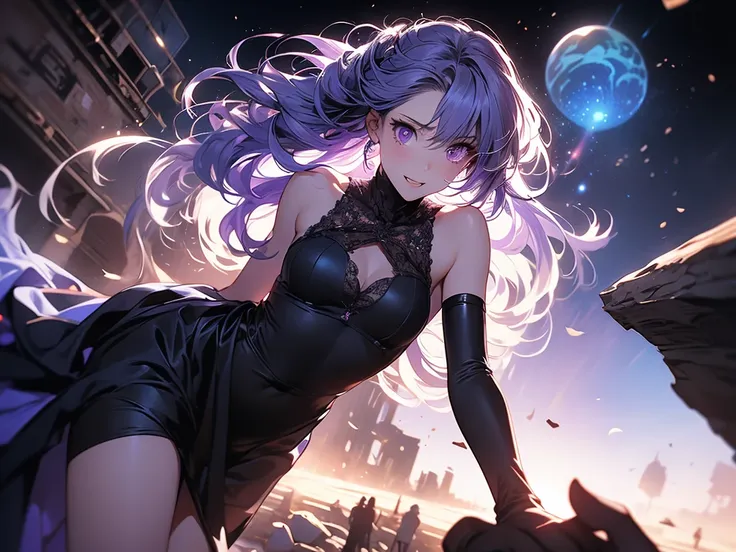 cryptic girl,A side view of a boy rescuing a girl from being sucked into a black hole、masterpiece,highest quality,Very detailed,One girl,alone,surprise,The pupils constrict,Expression full of fear,shout, cryptic girl,Gradient Hair, Milky white and purple h...