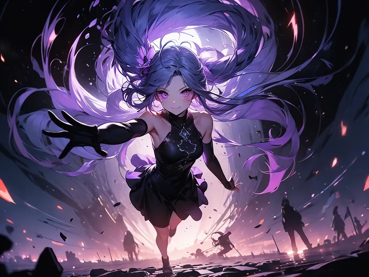 cryptic girl,A side view of a boy rescuing a girl from being sucked into a black hole、masterpiece,highest quality,Very detailed,One girl,alone,surprise,The pupils constrict,Expression full of fear,shout, cryptic girl,Gradient Hair, Milky white and purple h...