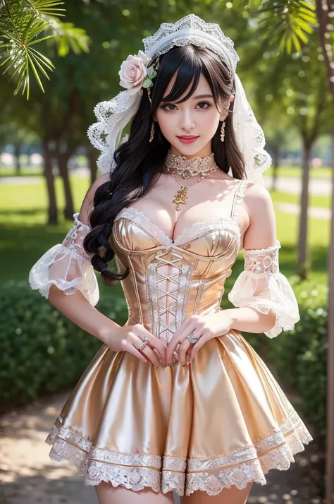 (nsfw), sexy stylish Swedish model, only 1 female, ((doll-like appearance)), long Rose Gold stylish hair, ((shiny Victorian-Style boots)), (big smile), ultra detailed eyes, vivid eye makeup, lipgloss, long lashes, defined eyebrows, ((sexy Paradise Kiss cos...