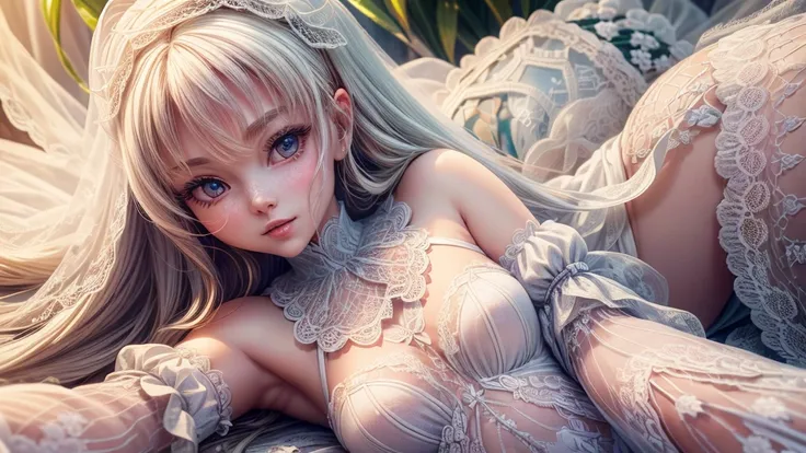 doll\((made by beautiful delicate white lace:1.5),doll,anime style,,smile,very beautiful,very delicate,three-dimensional \), bre...