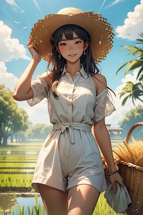 highest quality、masterpiece、High sensitivity、High resolution、rice planting、Farmer、Straw hat、Thin thighs、
