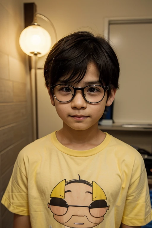 The boys name is Nobita, hes a boy, his hair is short but messy (which creates his cuteness and good looks), he comes from Japan, wears round glasses, his eyes are small, his nose is flat but cute, hes about to cry, he wears a short yellow shirt. his eyes ...