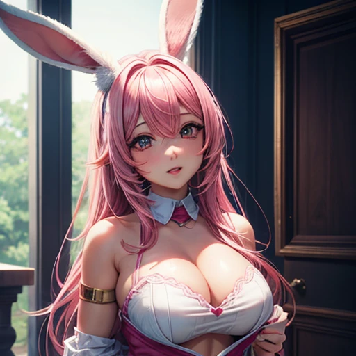 Cute and sexy girl, Pink Hair, Bunny girl, Ultra-realistic, Detailed lighting, anime, Have  