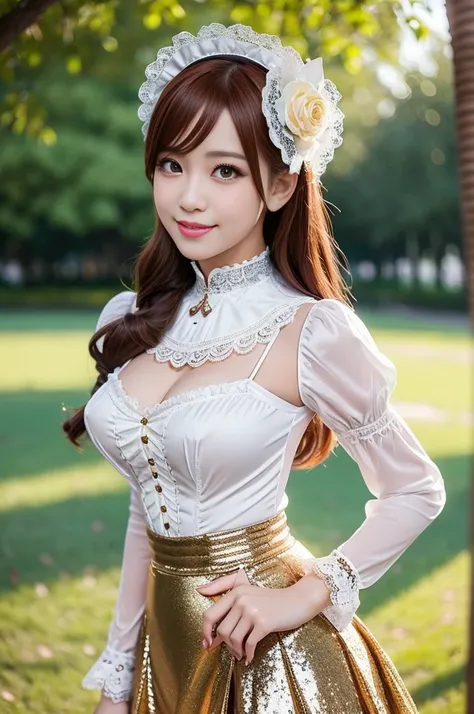 (nsfw), sexy stylish Thai model, only 1 female, ((doll-like appearance)), short Auburn stylish hair, ((shiny Victorian-Style boots)), (big smile), ultra detailed eyes, vivid eye makeup, lipgloss, long lashes, defined eyebrows, ((sexy Paradise Kiss cosplay)...