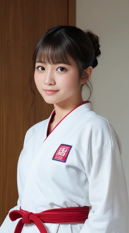 (8k、raw photos、image quality、、、、、、tabletop:1.2)、(realistic、photorealistic:1.37)、japanese female judoka、white judo uniform with b...