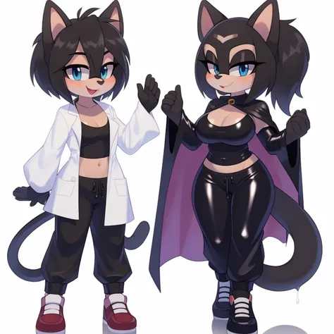 Mobian Black Panther Diva Girl Twins SFW Wet Loving Big Long Sexy Baggy Very Wet PVC Black Joggers PVC Black Long Top Black Cat Tail Big Very Large Long Sexy Black Ponytail Big Very Long White Lab Coat Cape Blue Eyes