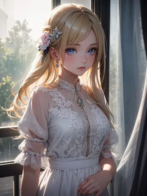 ((highest quality)), ((masterpiece)), ((Ultra-detailed)), (Very delicate and beautiful),Mysterious figure covered in translucent cloth,A girl with beautiful, detailed eyes,Abstract and mysterious girl, Long blonde hair, A swirl of dreamy pastel colors and ...