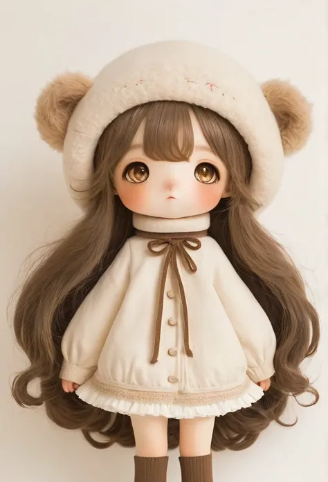 dream，Cute bear girl wearing a big hat，brown curly long hair, golden eyes, Soft，sock，shoe，whole body，Soft，