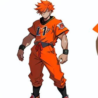 ((manga style,concept art)),Adolescent  With orange hair , wearing American Football , Red Shoes 