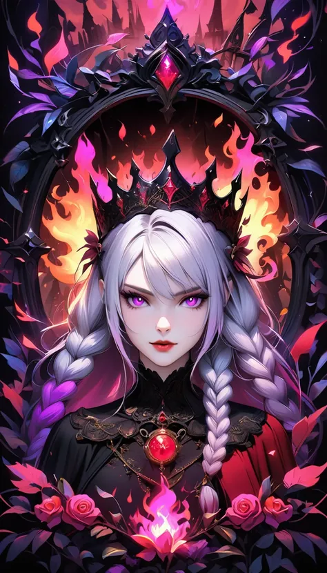 dark fantasy art, goethe art, portrait of a female vampire, absolutely beautiful, pale skin, yinji, (purple hair, purple eyes, l...