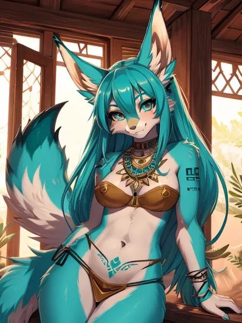 Miku hatsune,arabe, piel bronceada, alta definicion, orejas de kitsune, tribal tatoo