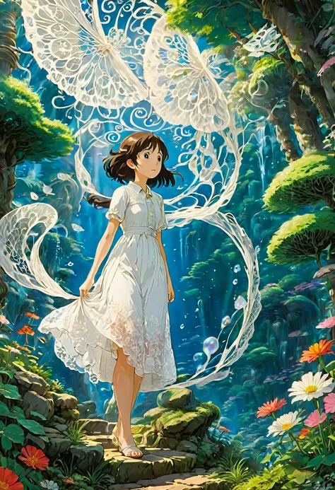 White Lace, by Studio Ghibli, best quality, masterpiece, very aesthetic, perfect composition, intricate details, ultra-detailed