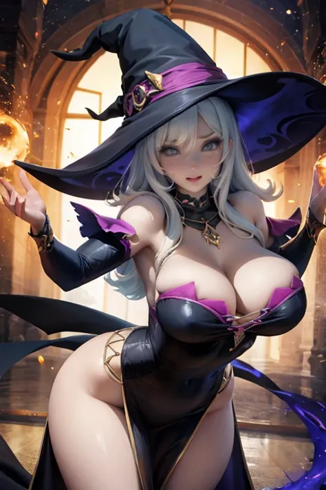 witch, big breast, spell casting pose, sexy dress