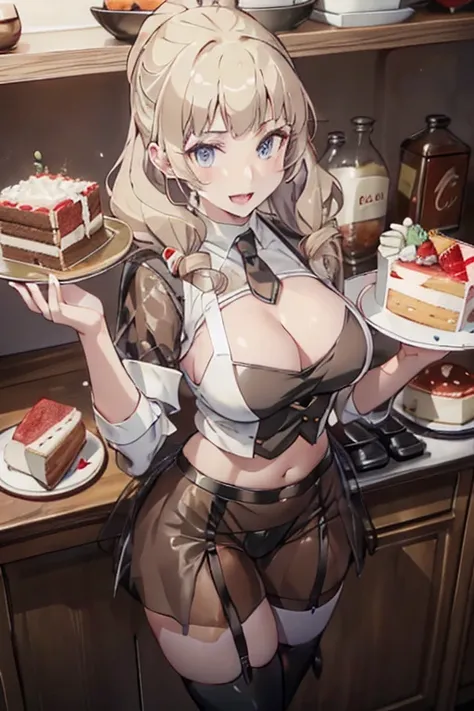 (dynamic angle:1.3, front view:1.1, breast focus:1.3, from above:1.1), (dynamic posing:1.2, sexy posing:1.2), (seductive smiling:1.3), ((looking at cake,Taking a cake out of the golden oven, worried about the outcome:1.2)),highest quality、(real、photorealis...