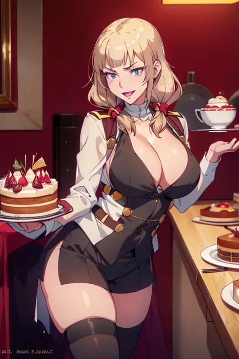 (dynamic angle:1.3, front view:1.1, breast focus:1.3, from above:1.1), (dynamic posing:1.2, sexy posing:1.2), (seductive smiling:1.3), ((looking at cake,Taking a cake out of the golden oven, worried about the outcome:1.2)),highest quality、(real、photorealis...