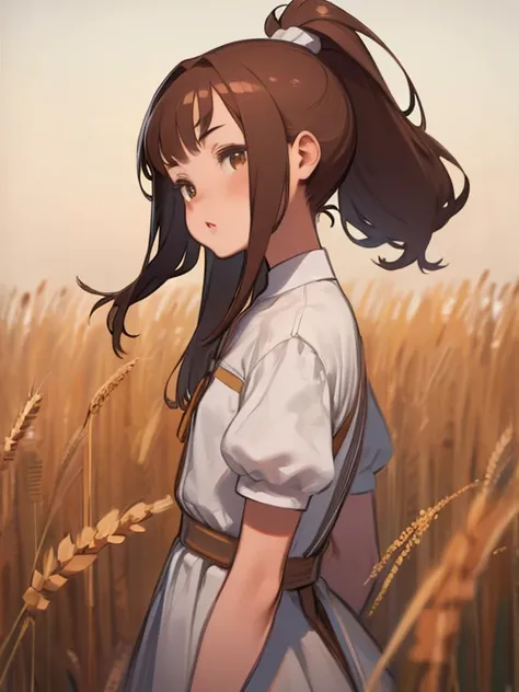 (masterpiece:1.4),, (highest quality:1.4),, Ultra-high resolution,, 8k, CG,, (Very delicate and beautiful:1.2),, , Upper Body,, From the side,, View Viewer,, , One girl,, alone,, Robber Girl,, Mature Girls,, , cute, sweet,, , In the wheat field,, Blurred B...