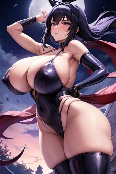 beautiful girl, Ninja, Ninja costume, night, moonlit night, SakuraFubuki, Big Breasts, Cleavage, sexy,Camel Toe、Giant tit、Nipple Puffs、Cleavage、Plump、Super big breasts、Super big butt